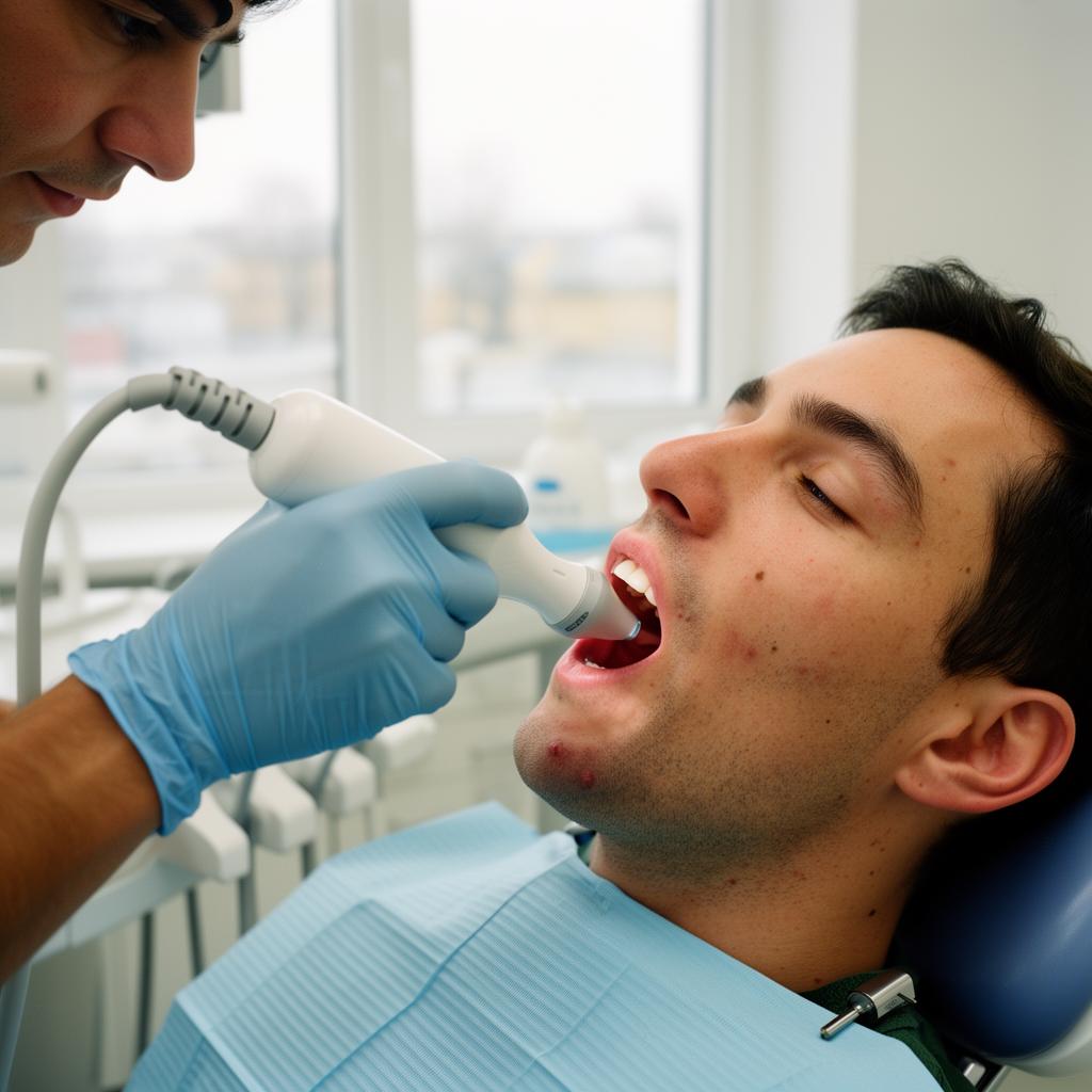 Dentist using an intraoral 3D scanner