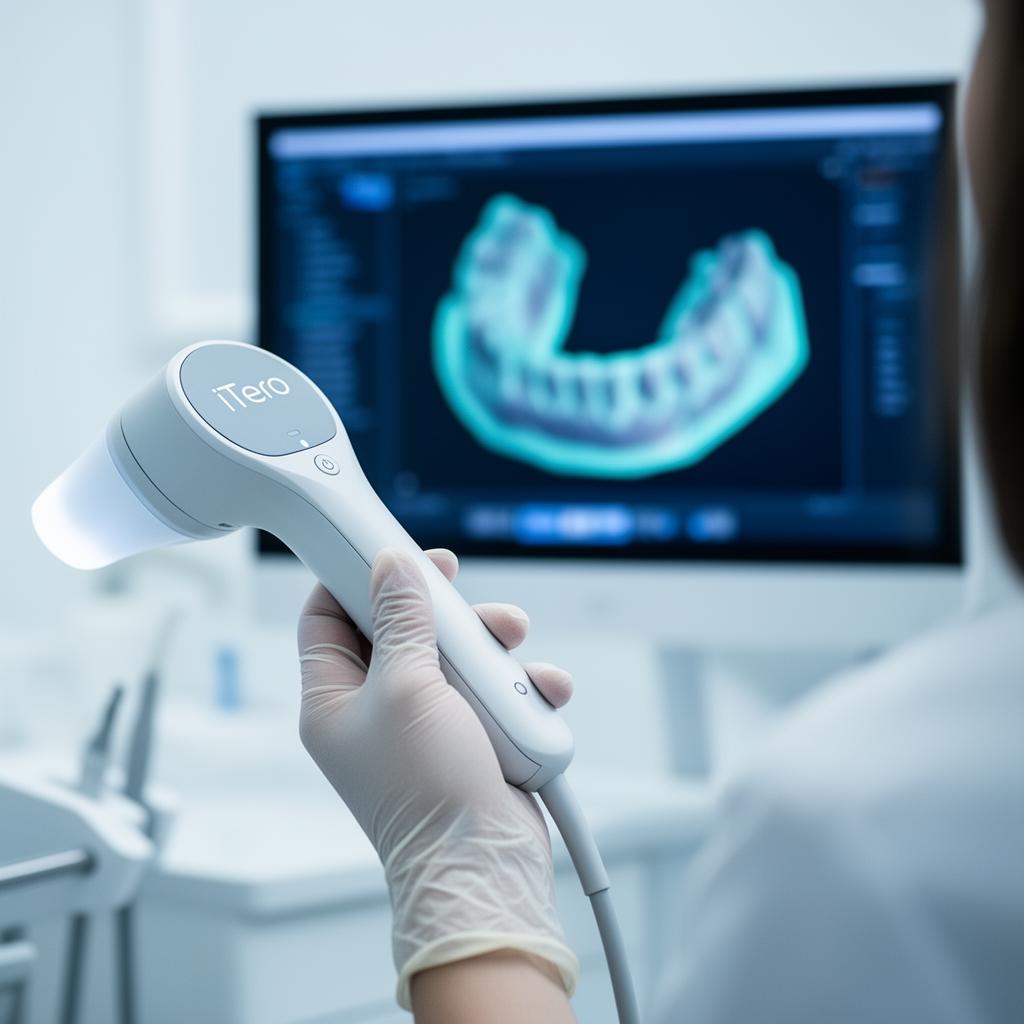 Dentist holding an intraoral scanner