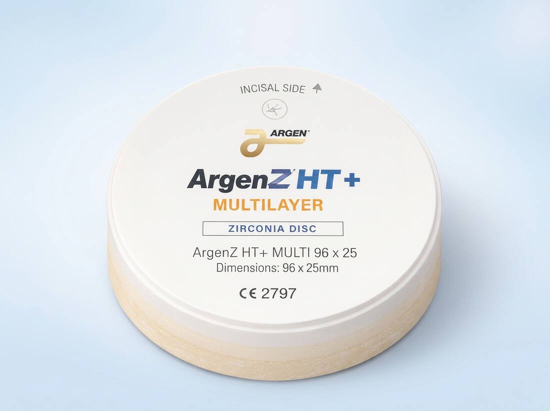 Multilayer zirconia disc used to mill dental crowns