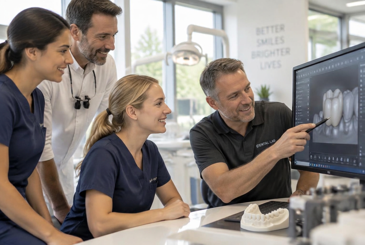Dentist with patient discussing digital scan